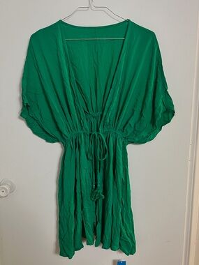 Cupshe Emerald Green V-Neck Drawstring Dress
